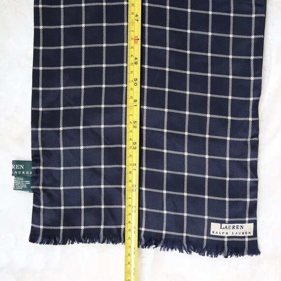 LAUREN RALPH LAUREN 100% Silk Navy Blue Foulard Print Scarf - Reversible Motif - Picture 10 of 10